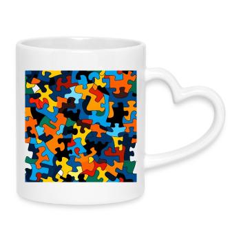 Colorful puzzle piece pattern - Mug with Heart-Shaped Handle - white - Right