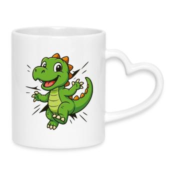 Süßer Comic Dino –  Kinder & Dinosaurier Fans - Tasse mit Herzhenkel - Weiß - Rechts