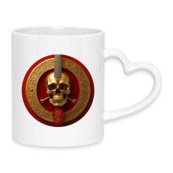 Crâne doré et guitare en cercle rouge - Mug avec anse en forme de cœur - blanc - Droite