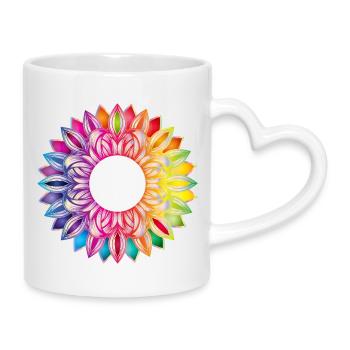 Bunter Blütenrahmen – florales Mandala Design - Tasse mit Herzhenkel - Weiß - Rechts