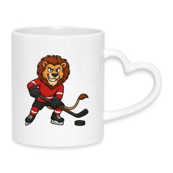 Löwe Hockey Comic - Tasse mit Herzhenkel - Weiß - Rechts