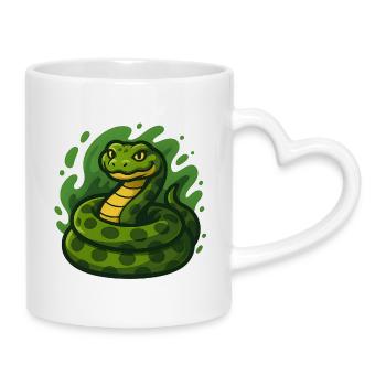 Grüne Cartoon Anakonda Schlange in Wave Swell - Tasse mit Herzhenkel - Weiß - Rechts