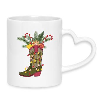 Weihnachtlicher Cowboystiefel - Tasse mit Herzhenkel - Weiß - Rechts