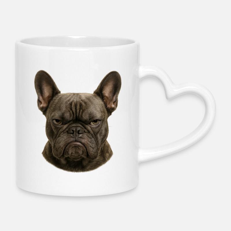 Ernster Franz Bulldogge Kopf - Tasse mit Herzhenkel - Weiß