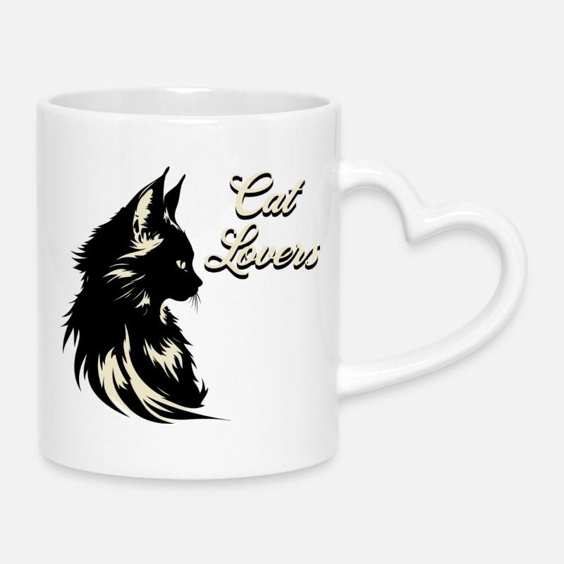 Silhouette de l’Amoureux des Chats - Mug avec anse en forme de cœur - blanc
