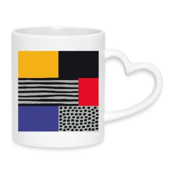 Scandi Art: Abstrakte Geometrie in Rot Blau Orange - Tasse mit Herzhenkel - Weiß - Rechts