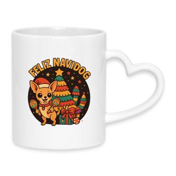 Chihuahua Feliz Navidad Weihnachten - Tasse mit Herzhenkel - Weiß - Rechts