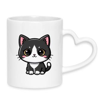 Charme Kawaii Chat Noir-Blanc - Mug avec anse en forme de cœur - blanc - Droite