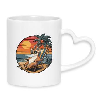 Funny Antelope on Beach Summer Vacation Sunset - Mug with Heart-Shaped Handle - white - Right