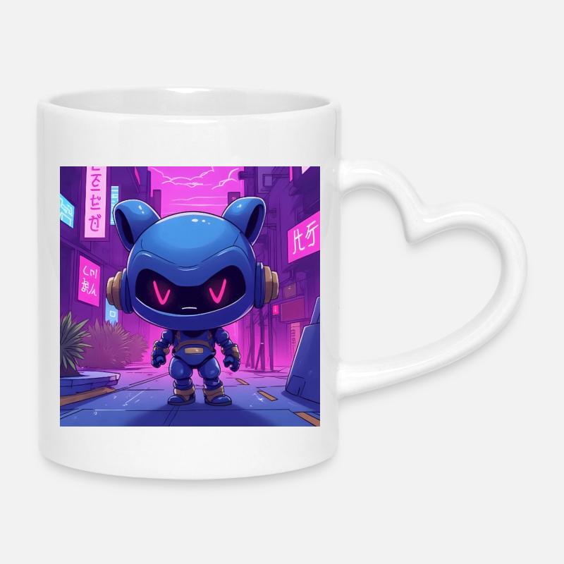 Ninjo Urban Neon Robot - Mug with Heart-Shaped Handle - white