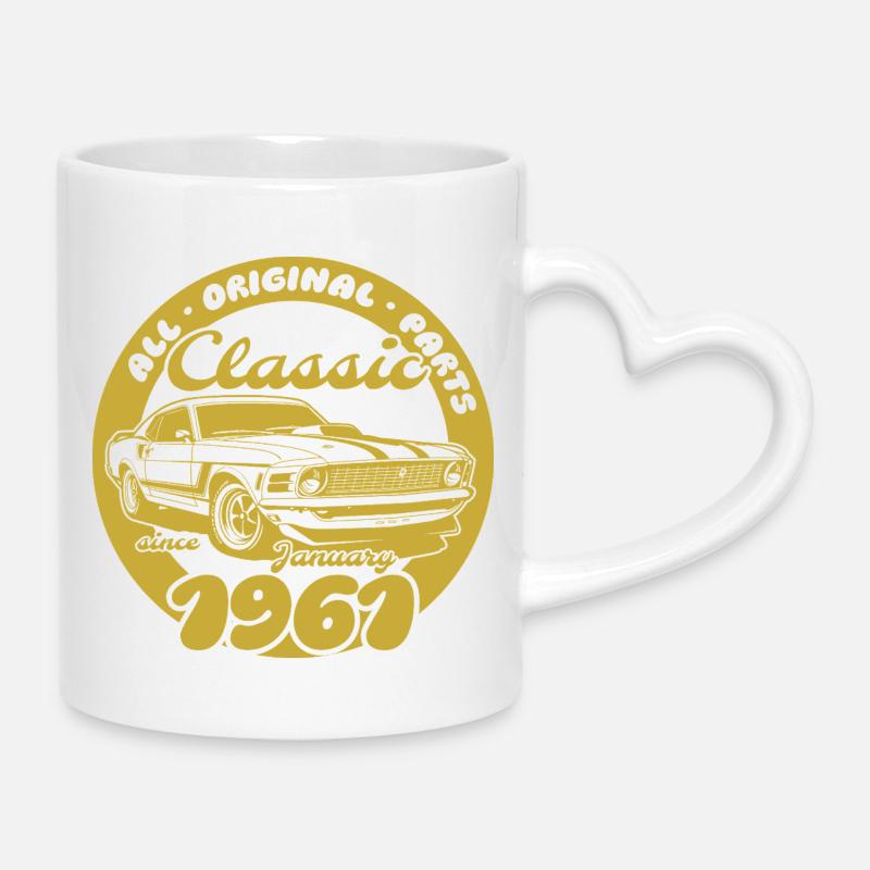 65e anniversaire - Classic Musclecar 01/1961 - Mug avec anse en forme de cœur - blanc