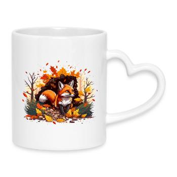 Fuchs im Herbstlaub - Tasse mit Herzhenkel - Weiß - Rechts