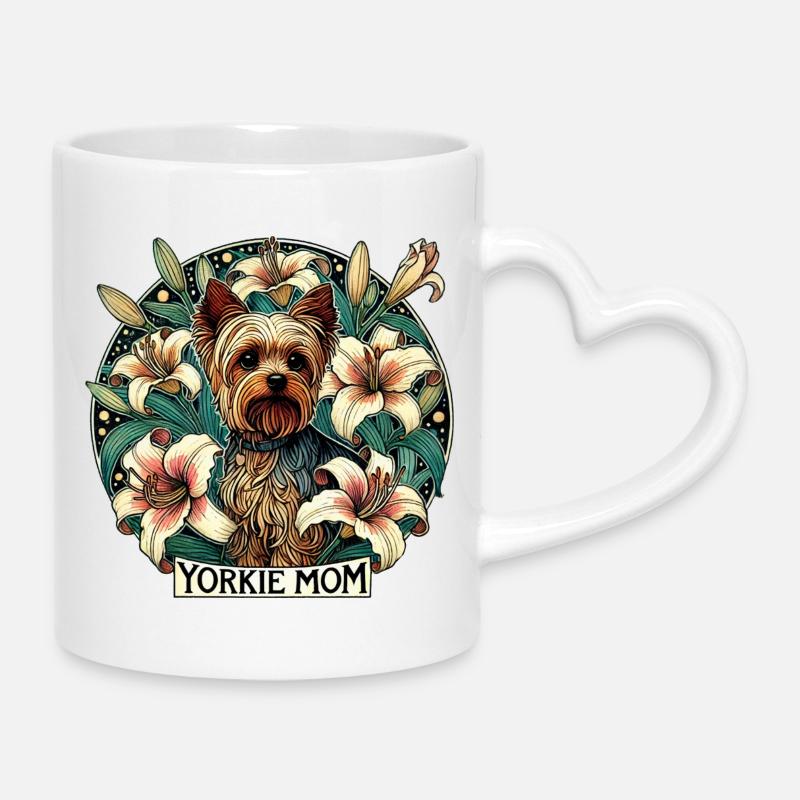 Maman Yorkie dans le cercle du jardin des lys - Mug avec anse en forme de cœur - blanc