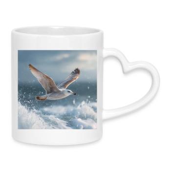 Seagull in flight North Sea Maritime Art - Mug with Heart-Shaped Handle - white - Right