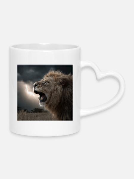 Dramatic Roaring King - Lion in the Storm - Mug with Heart-Shaped Handle - white