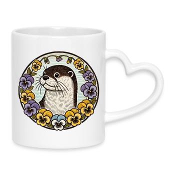 La loutre dans le cercle floral - Mug avec anse en forme de cœur - blanc - Droite