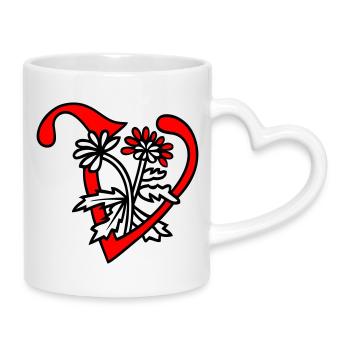 Buchstabe V Initiale - Tasse mit Herzhenkel - Weiß - Rechts