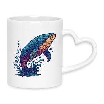 Whales Color Flow - Mug with Heart-Shaped Handle - white - Right