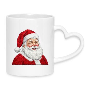 Bestickter Weihnachtsmann – fröhliches Design (gedruckt) - Tasse mit Herzhenkel - Weiß - Rechts