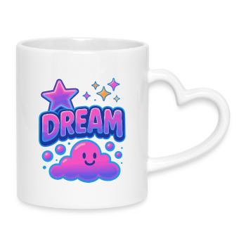 DREAM Wolke Neon Kawaii Motiv - Tasse mit Herzhenkel - Weiß - Rechts