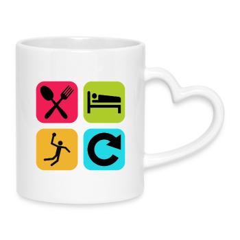 Mange Sommeil Handball Répète Citation drôle Sport - Mug avec anse en forme de cœur - blanc - Droite
