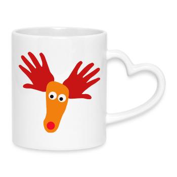 Tête de renne avec museau orange - Mug avec anse en forme de cœur - blanc - Droite