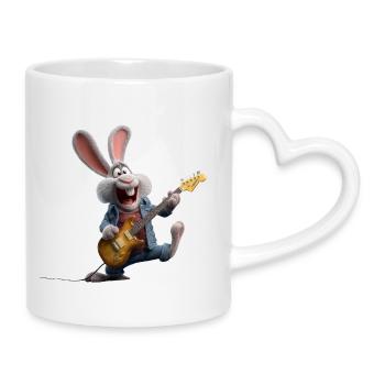 Rock bunny with electric guitar in cartoon style - Mug with Heart-Shaped Handle - white - Right