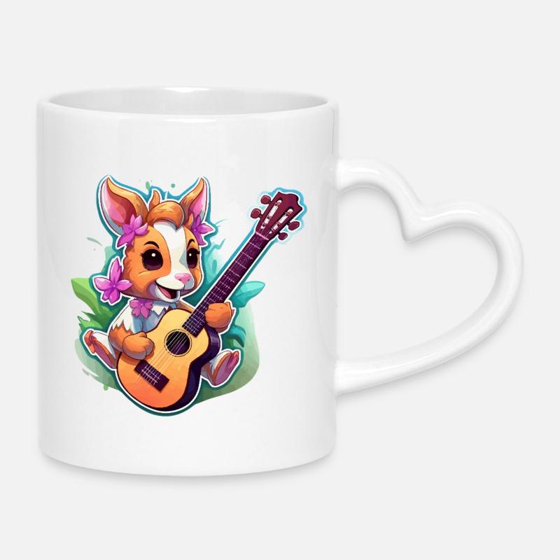 Lapin à la guitare et aux fleurs - Mug avec anse en forme de cœur - blanc