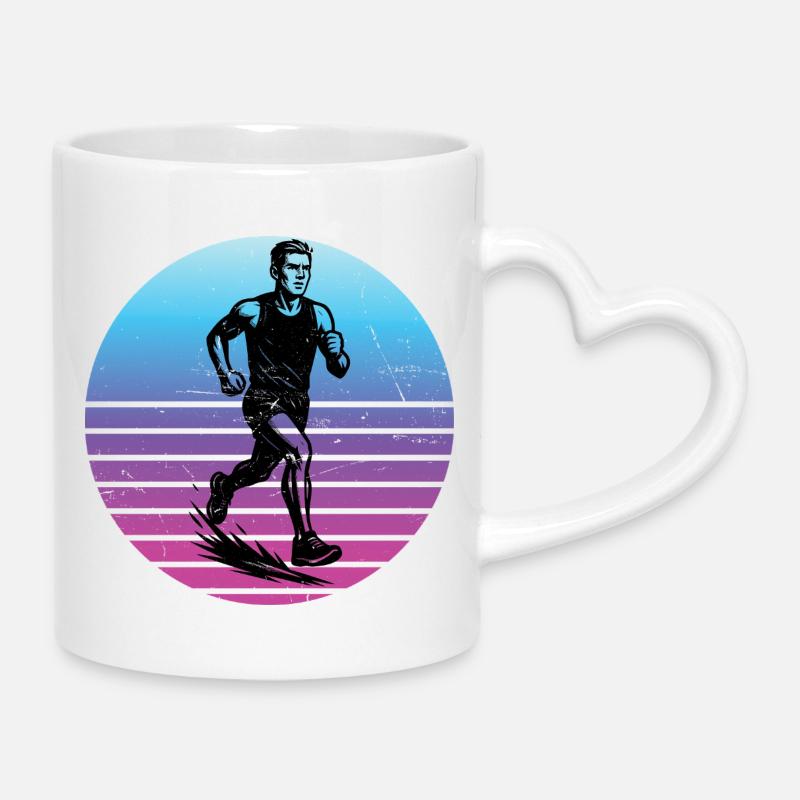 Characterful running design - Mug with Heart-Shaped Handle - white