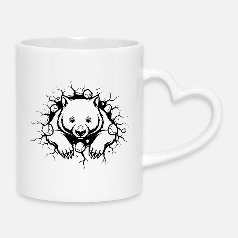 Wombat Wall Breakthrough Design d’animaux sauvages mignons - Mug avec anse en forme de cœur - blanc