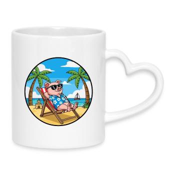 Cool Pig Beach Vacation Summer Vibes - Tasse mit Herzhenkel - Weiß - Rechts
