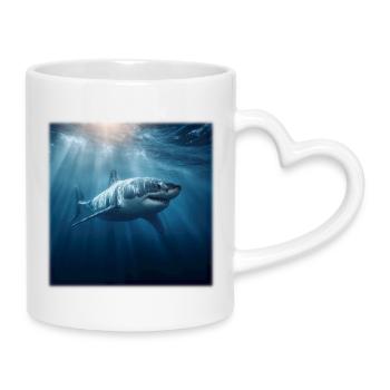 Weißer Hai im Sonnenlicht Design Ozean - Tasse mit Herzhenkel - Weiß - Rechts