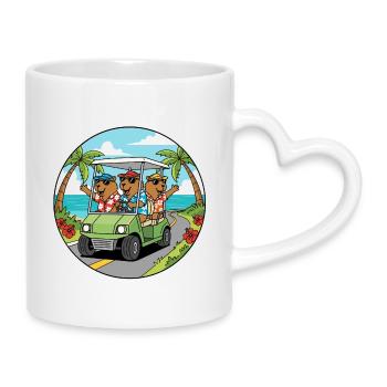 Strandurlaub Golfwagen Capybara Kunst - Tasse mit Herzhenkel - Weiß - Rechts