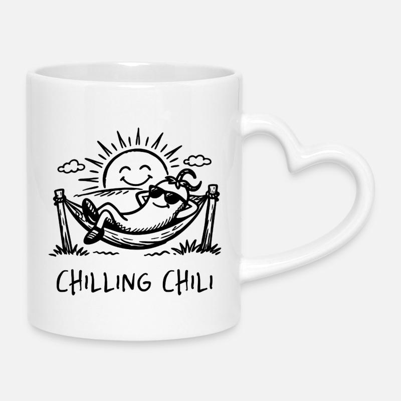 Chilling Chili Funny Pun Doodle - Mug with Heart-Shaped Handle - white