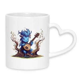 Blue leprechaun with lute in the forest - Mug with Heart-Shaped Handle - white - Right