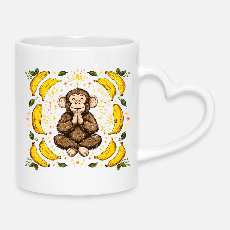 Grateful monkey with banana ring - Mug with Heart-Shaped Handle - white