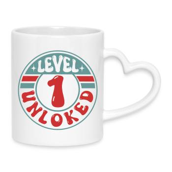 Level 1 Unlocked – Cooles Gamer Design - Tasse mit Herzhenkel - Weiß - Rechts