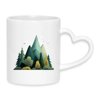 Mountain & Forest – Outdoor Nature Pattern - Mug with Heart-Shaped Handle - white - Right
