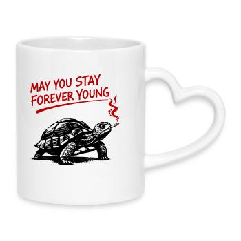 Schildkröte Raucht Forever Young - Tasse mit Herzhenkel - Weiß - Rechts