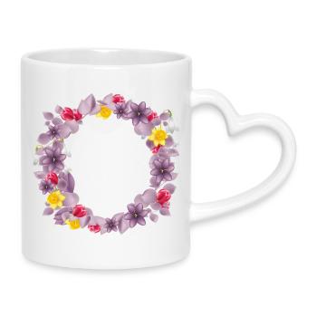 Altrosa Eukalyptuskranz mit zarten Frühlingsblüten - Tasse mit Herzhenkel - Weiß - Rechts