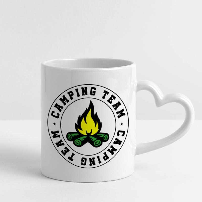 Camping Team Campfire Mug with Heart-Shaped Handle