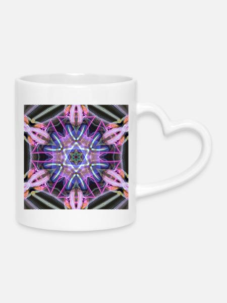 Psychedelische Neon Mandala Muster - Tasse mit Herzhenkel - Weiß