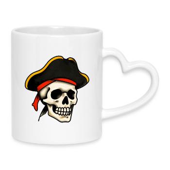 Klassischer Tattoo-Piratenschädel - Tasse mit Herzhenkel - Weiß - Rechts