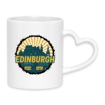 Edinburgh Castle City Skyline Vintage-Abzeichen - Tasse mit Herzhenkel - Weiß - Rechts