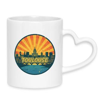 Toulouse City Skyline Pink City Retro Abzeichenkunst - Tasse mit Herzhenkel - Weiß - Rechts
