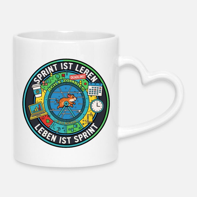 Sprint ist Leben: Agile Zombies im Hamsterrad - Tasse mit Herzhenkel - Weiß