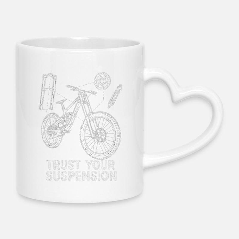 Downhill MTB Exploded Drawing – Suspension Art - Mug with Heart-Shaped Handle - white