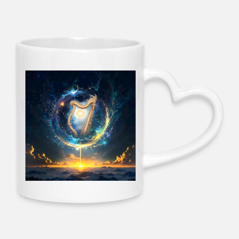 Harfe in Cosmic Dawn - Tasse mit Herzhenkel - Weiß