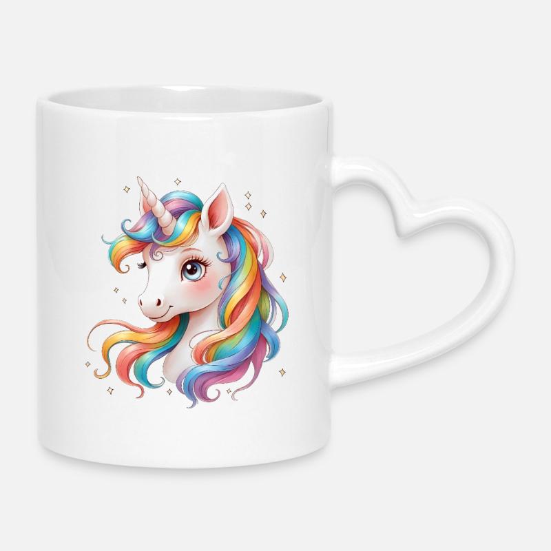 Regenbogen Einhorn - Cute Rainbow Unicorn - Tasse mit Herzhenkel - Weiß