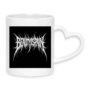 BeautyPain Jagged Black Metal Logo - Mug with Heart-Shaped Handle - white - Right